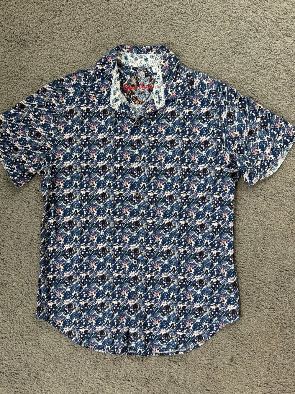 Robert Graham Short-Sleeve Blue Floral "Boise" Shirt  Men's Size Small - EUC